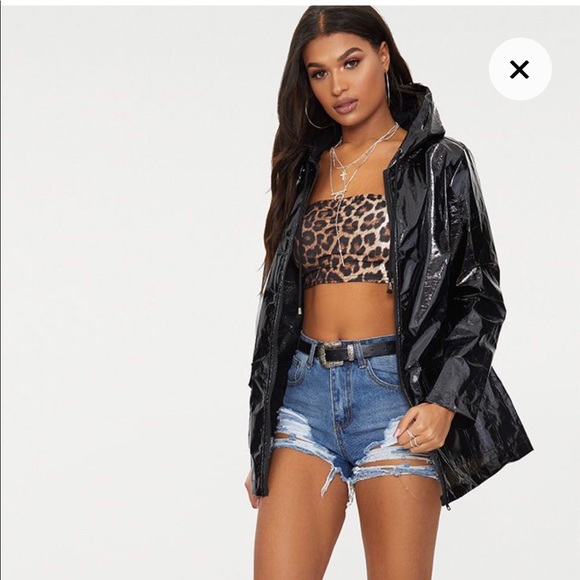PRETTY LITTLE THING BLACK RAIN JACKET - Picture 2 of 3